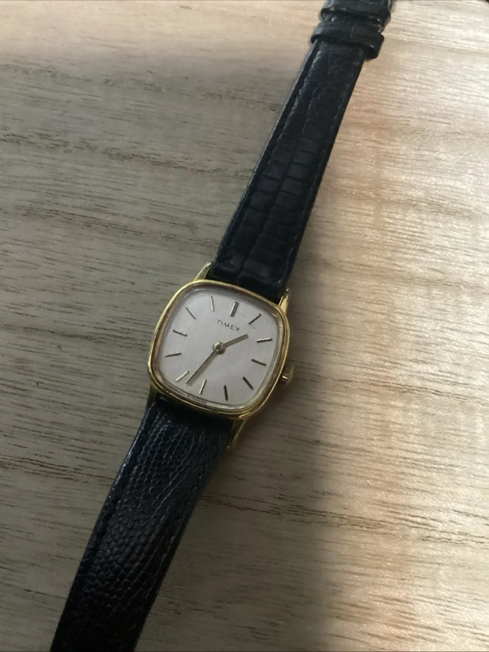 Timex Women's Black Leather Strap Watch with Gold-Tone Case